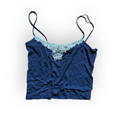 Blue and white lace cami top