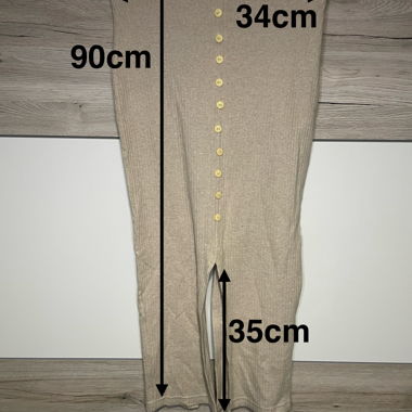 Robe longue fendue beige-Style côtelé faux boutons