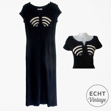 Vintage René Lezard Kleid 80er schwarz weiss lang