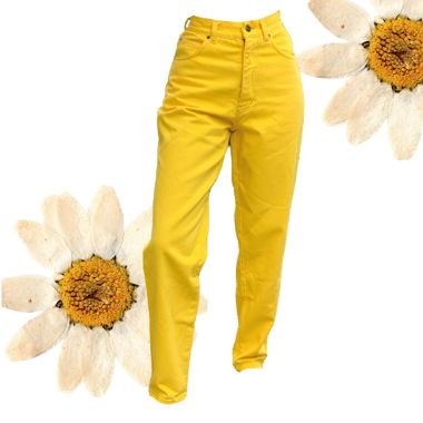 Jeans vintage gialli in cotone a vita alta