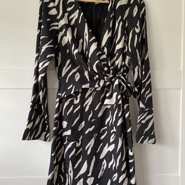 Mango Wrap Dress Black Animal Print 