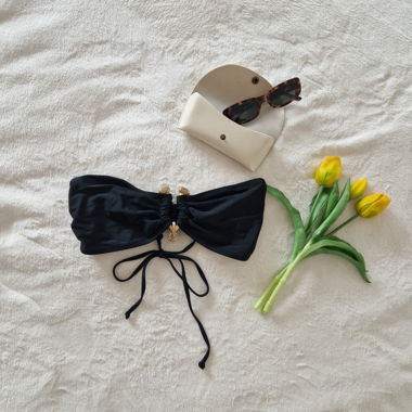 Bikini Oberteil, schwarz, Gold Detail, Schnürung