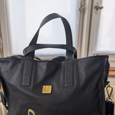 MCM Canvas/Leather Tote Bag Black
