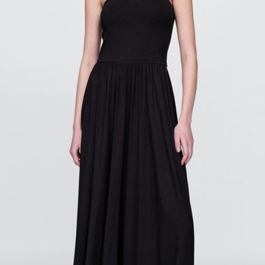 Schwarzes trägerloses Maxikleid