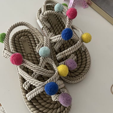 Handmade Colorful Sandals with Pom-Poms