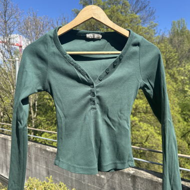 Green Long Sleeve Crop Top XS