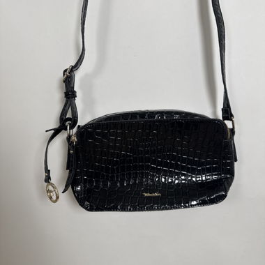 Black croc-embossed shoulder bag