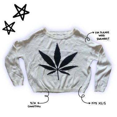 y2k indiesleaze 420 leaf knitted sweater
