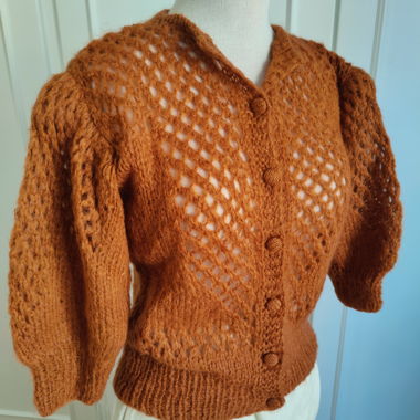 Vintage hand-knit mohair cardigan puffed sleeve