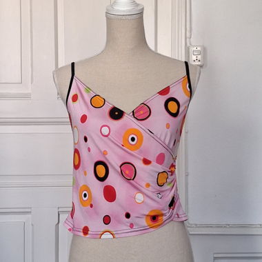 Pinkes y2k Spaghetti-Top Punkten cropped