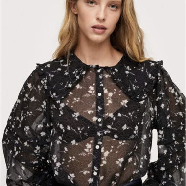 Mango - Black floral blouse - size M