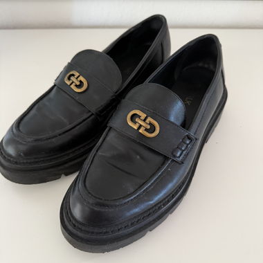 Black Chunky Loafers with Gold Detail