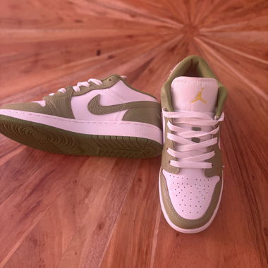Green and white Jordan sneakers 