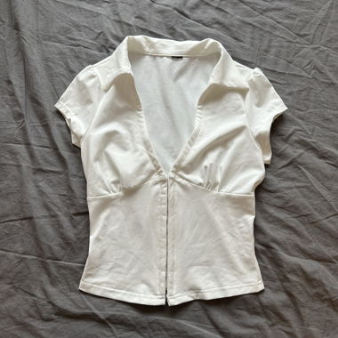 Top bianco corsetto maniche corte scollo profondo a V