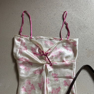Y2K Satin Floral Cami Top – Pink (Size XXS)