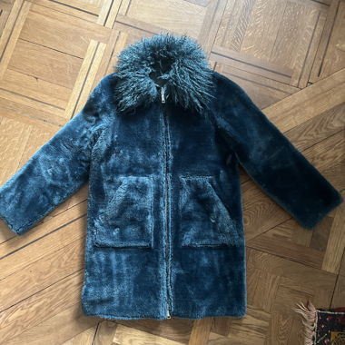 Manteau bleu-vert réversible cuir vegan