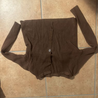 Brown Rib-Knit Cardigan