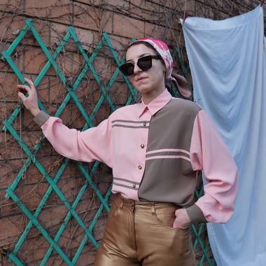 Camicia Vintage Oversize Color Block con Bottoni