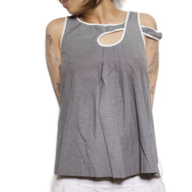 Asymmetrical Grey and White Top Cop Copine Y2K