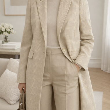 Langer strukturierter Mantel beige kariert