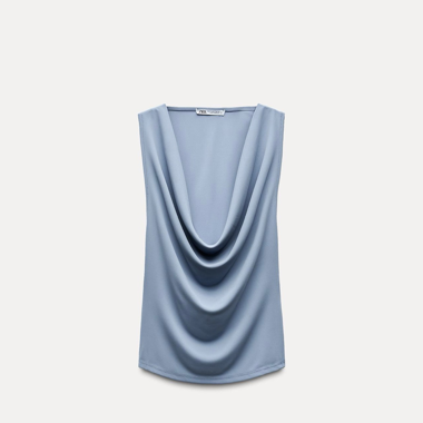 Zara Satin Top Blue