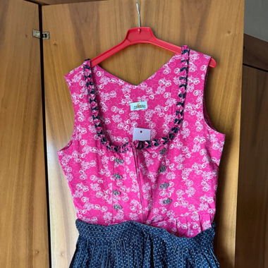 Pink dirndl with blue apron