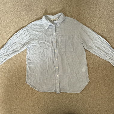 Blue and white striped linen-look shirt