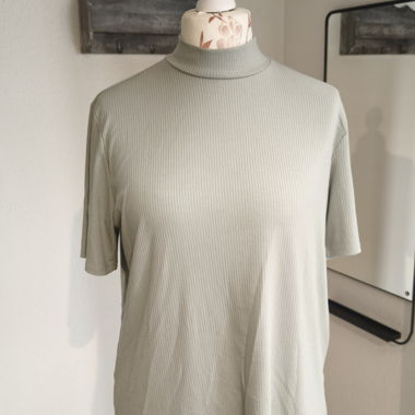 T-shirt côtelé gris à col roulé XL