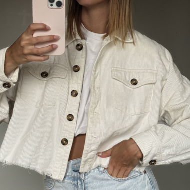 Veste en velours côtelé écru