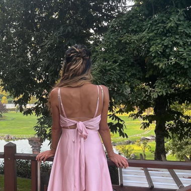 Robe rose blush satin midi 