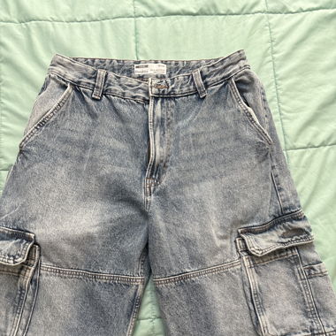 Bershka Light Blue Wash Denim Skater Cargo Jeans