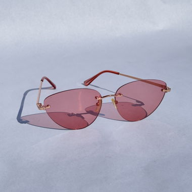 Pink Rimless Cat Eye Sunglasses