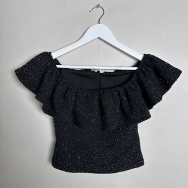 Schwarzer Off-Shoulder-Glitzer-Top