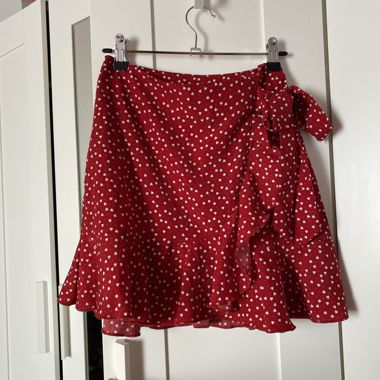 Red mini ruffle skirt