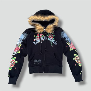Felpa con zip Ed Hardy "love kills slowly" in pelliccia