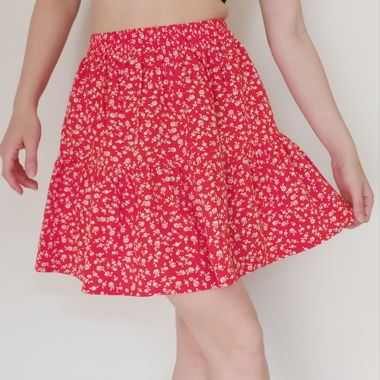 Red floral mini skirt