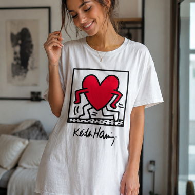 T-shirt robe Keith Haring blanc vintage 