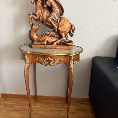 Wooden Sculpture of a Horse and Rider