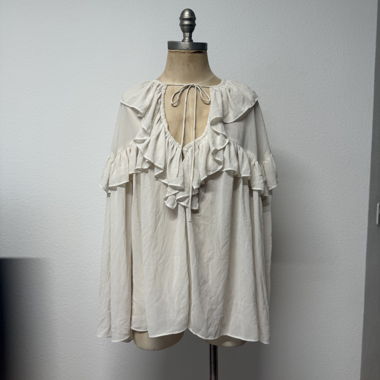 White Ruffle Blouse with Tie