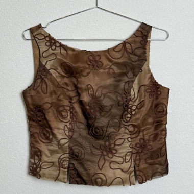 vintage camel floral Mesh-Top/Korsett