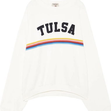 Weisser Tulsa-Sweatshirt mit Regenbogenstreifen