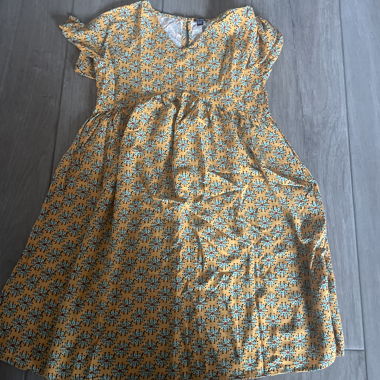 Yellow Printed Short-Sleeve Dress for Girl