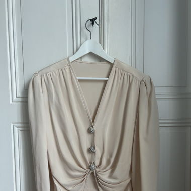Vintage Cream Blouse with Rhinestone Buttons