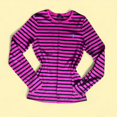 Rosa-schwarz gestreiftes Ralph Lauren Langarmshirt