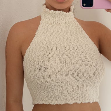 Top corto bianco a fascia