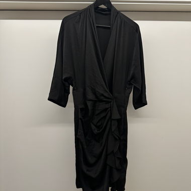 AllSaints schwarzes drapiertes Midi-Kleid EU42