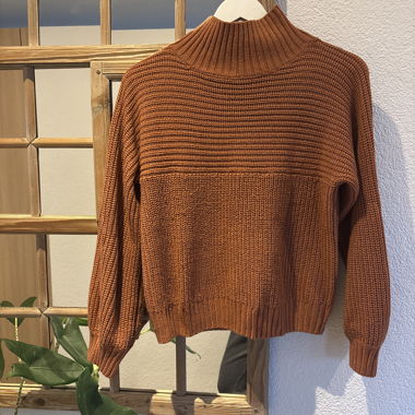 Maglione marrone lavorato a maglia con collo alto