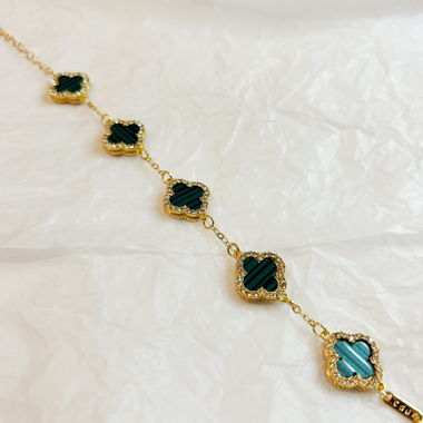 Bracelet trèfle avec zirconia, doré