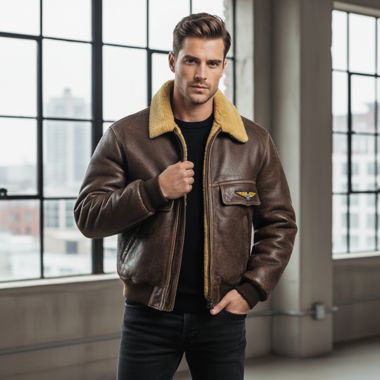 Giacca da aviatore vintage uomo pelle shearling taglia 48