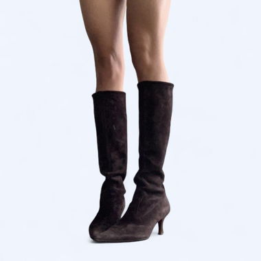 Brown suede knee-high boots